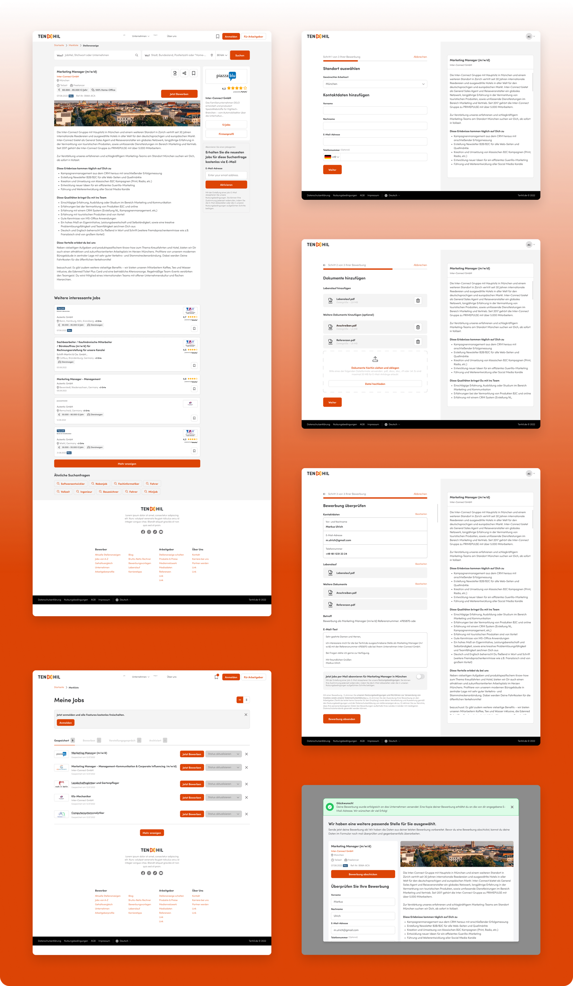 The result - screens of the web job portal and its functions