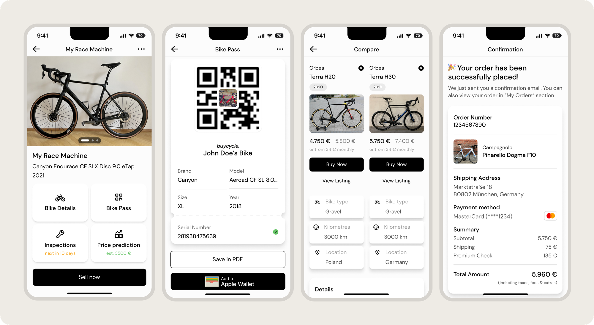 mobile screens of the bicycle app built with MVST