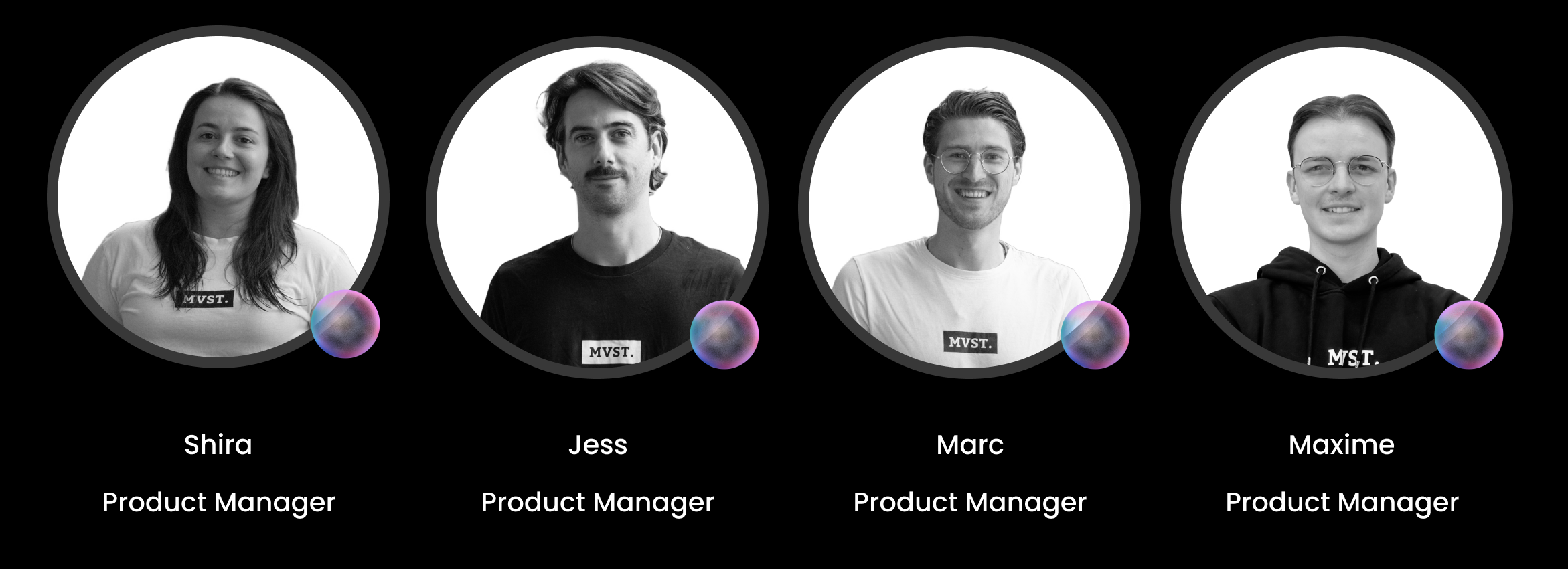 Photos, Names, and Roles of the Product Managers Team at MVST